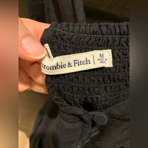 Abercrombie & Fitch Linen-Blend Button-Through Black Maxi Dress Medium - Picture 5 of 6